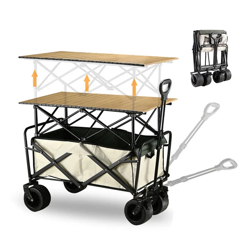 Factory-Direct Wholesale Folding Wagons Cart Portable and Collapsible Outdoor  Cart Trolley Table Ideal for Camping Picnic