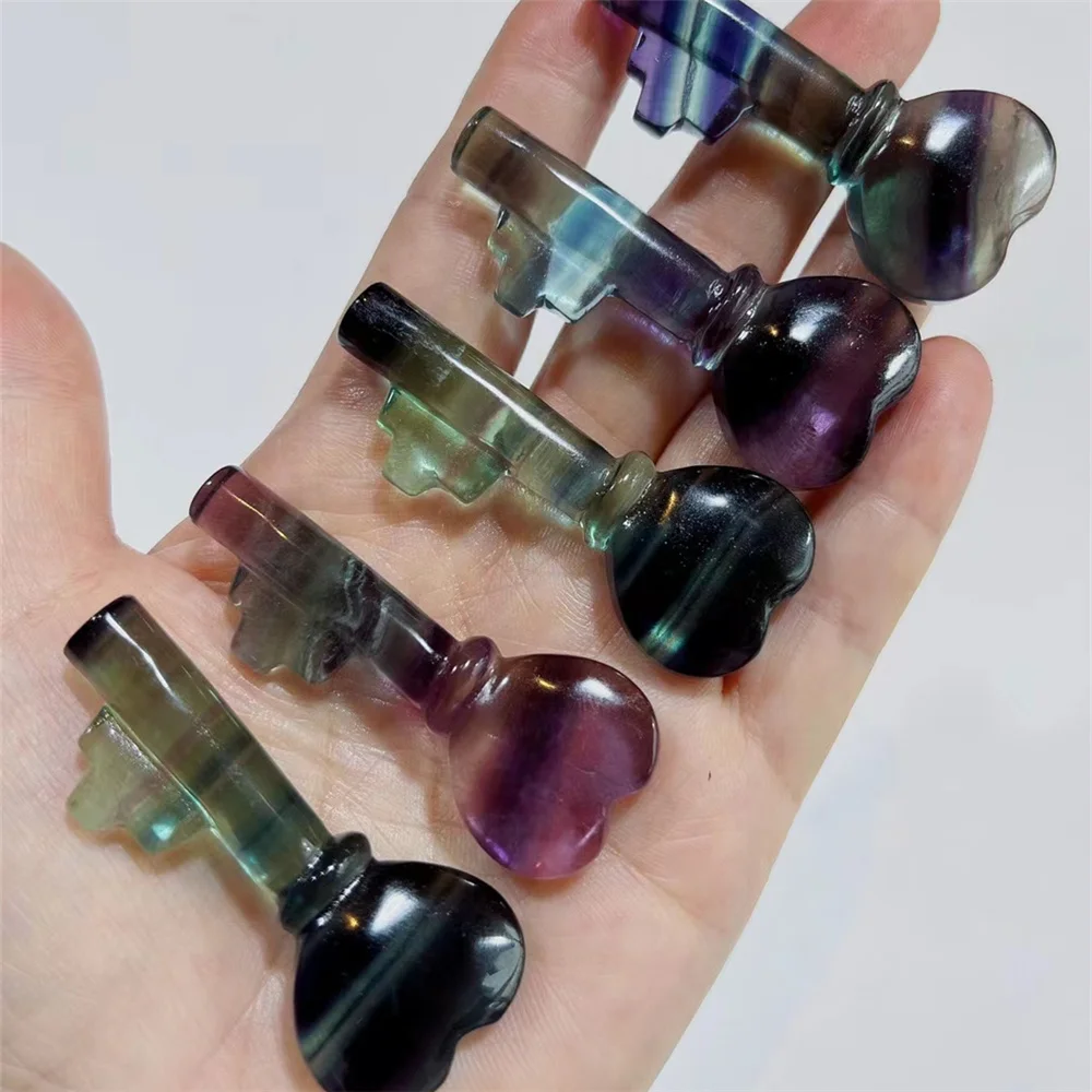 Natural Color Fashion Fluorite Key Shaped Pendant Necklace Diy Jewelry Making Accessories Auspicious Ornaments