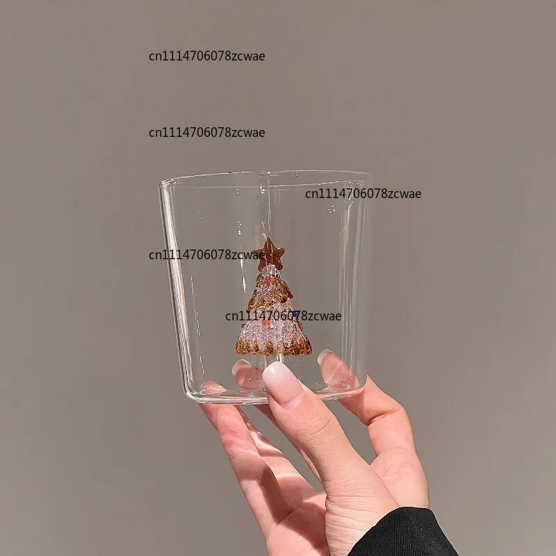 Christmas Tree Glass Cup Heat Resistant Juice Milk Coffee Mug Aesthetic Drinkware For Women Home Party Gift