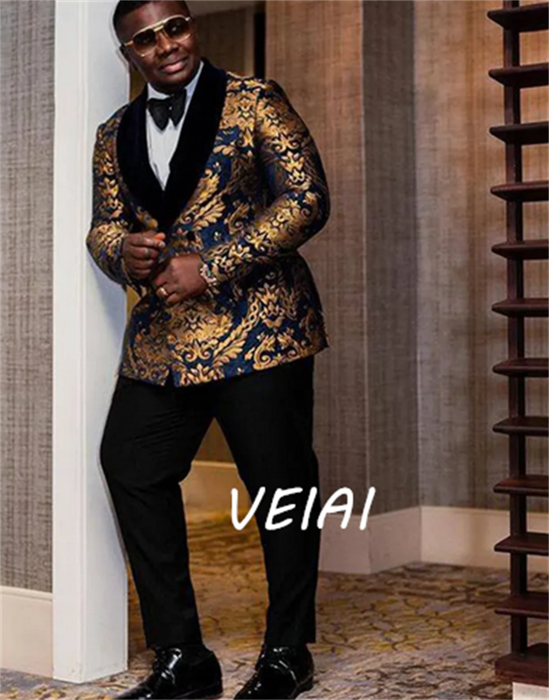 

CustomizedMen's Suits Black Peaked Lapel Blue Coat Formal Occasion Wedding Custom Made Two Piece Jacket Pants Groom Terno Hombre