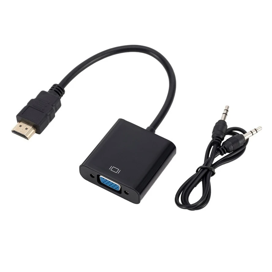 Konverter Kabel WvvMvv HD 1080P HDMI Male Ke VGA Famale dengan Adaptor Catu Daya Audio Analog Digital untuk Laptop Tablet PCTV