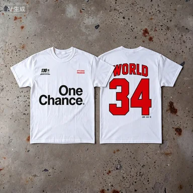 One Chance World 34 2026 Double Sided Letter Print Casual Cotton Oversized Streetwear Short Sleeve T Shirt