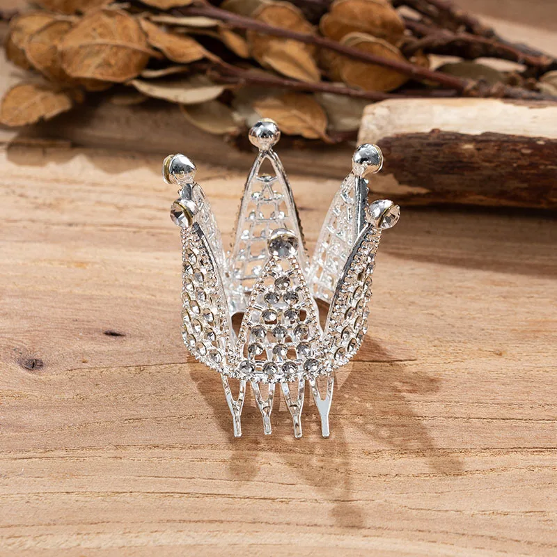 New Arrival Comb Crowns Hair Jewelry Silver Plated Mini Round Crystal Tiara Crown Wedding Hair Accessories for Women