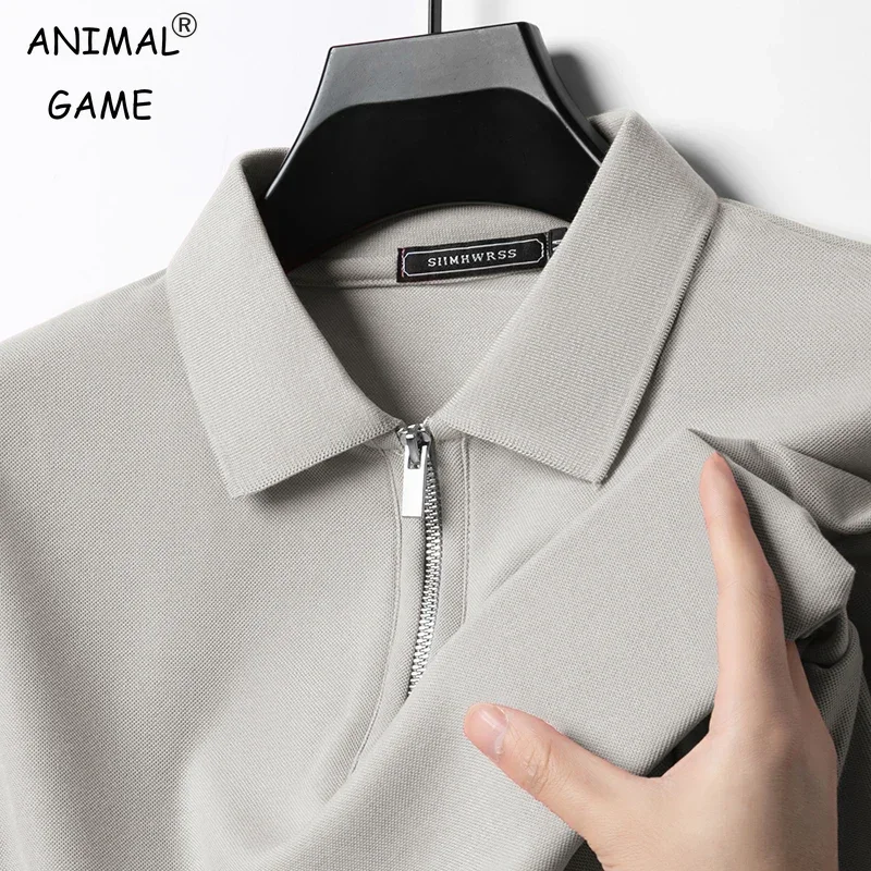 Lässiges Slim-Fit-Poloshirt für Herren, Sommer, einfarbig, T-Shirts, atmungsaktiv, halber Reißverschluss, kurze Ärmel, leichtes Top-T-Shirt