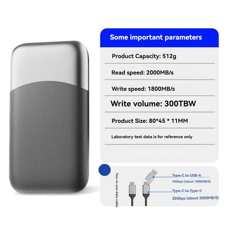 Portable SSD 2000MB/S External Solid State Drive 512GB USB 3.2 Gen2 Type- C PSSD  External Solid State Drive For Laptops
