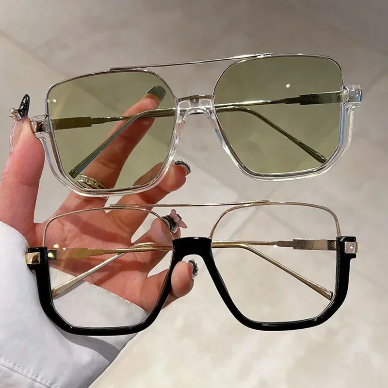

Fashion Vintage Big Square Sunglasses Half Metal Frame UV400 Sun Shades Women Men Trendy Brand Design Sun Glasses Eyewear