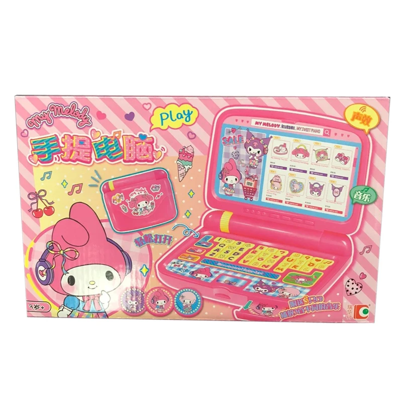 Sanrio My Melody Speak Up Music Portable Computer with Anime Figure Kuromi Stickers Toys Collect Ornaments Kids Gifts