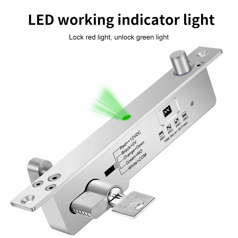 Stainless DC 12V Electric Bolt Door Lock For Access Control System Fail Secure Electromagnetic Mortise Lock With Key Cylinder