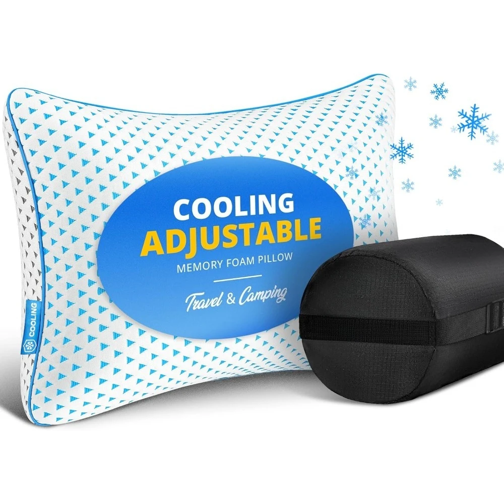 

Cooling Shredded Memory Foam Pillow for Travel & Camping, Compressible Adjustable Pillow Washable Cover
