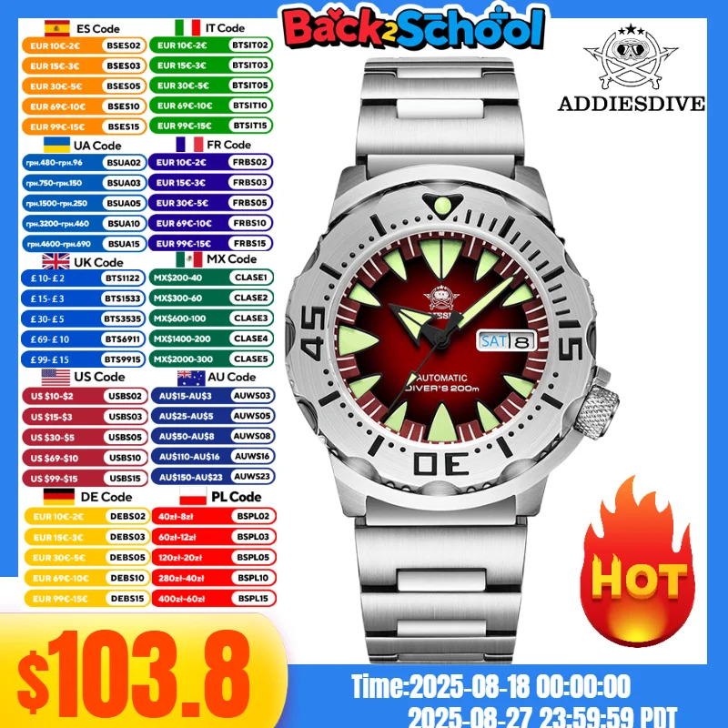 

ADDIESDIVE Men's Watches C3 Super Luminous 316L Steel NH36 Sapphire Crystal 20Bar Diver Automatic Mechanical Watch reloj hombre
