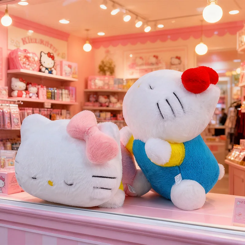 30-60cm 귀여운 누워있는 키티 고양이 베개 만화 헬로키티 소파 베개 방 장식 플러시 장난감 취침 동반자 안락 인형 선물