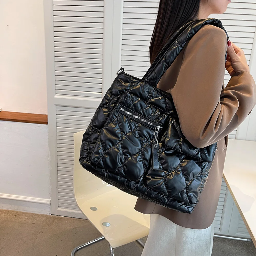 Fashion Winter Down Nylon Padded Handbags Female Large Capacity Top-Handle Bags Solid Color Crossbody Bags Women Shoulder Bags