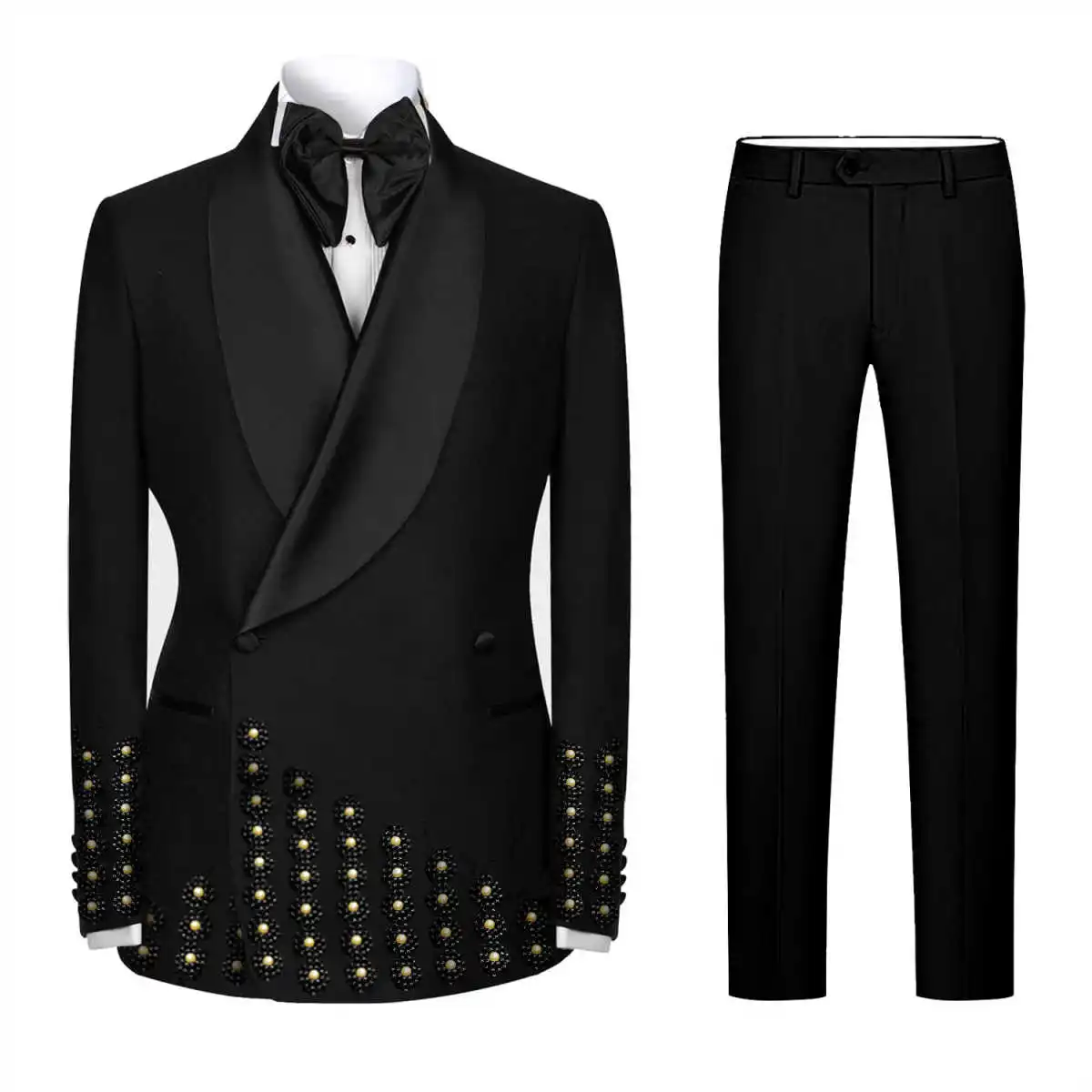 Gorgeous Wedding Tuxedos Handmade Beaded 2 Pcs Men Suit Classic Fit Jacket Pants Shawl Lapel Evening Party Coats Customized