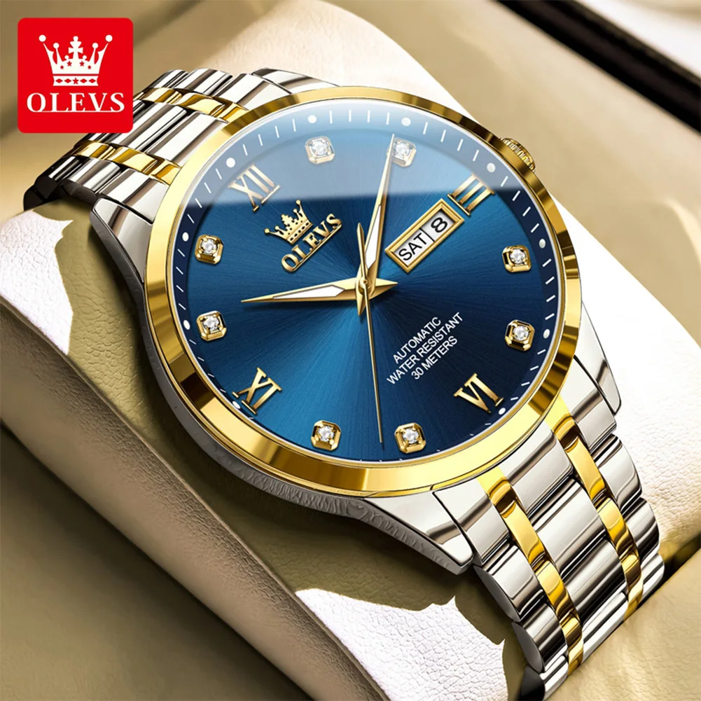 

OLEVS 9946 Mens Watch Original Luxury Automatic Mechanical Watch﻿ Waterproof Luminous Dual Calendar Watches For Man Gift Box