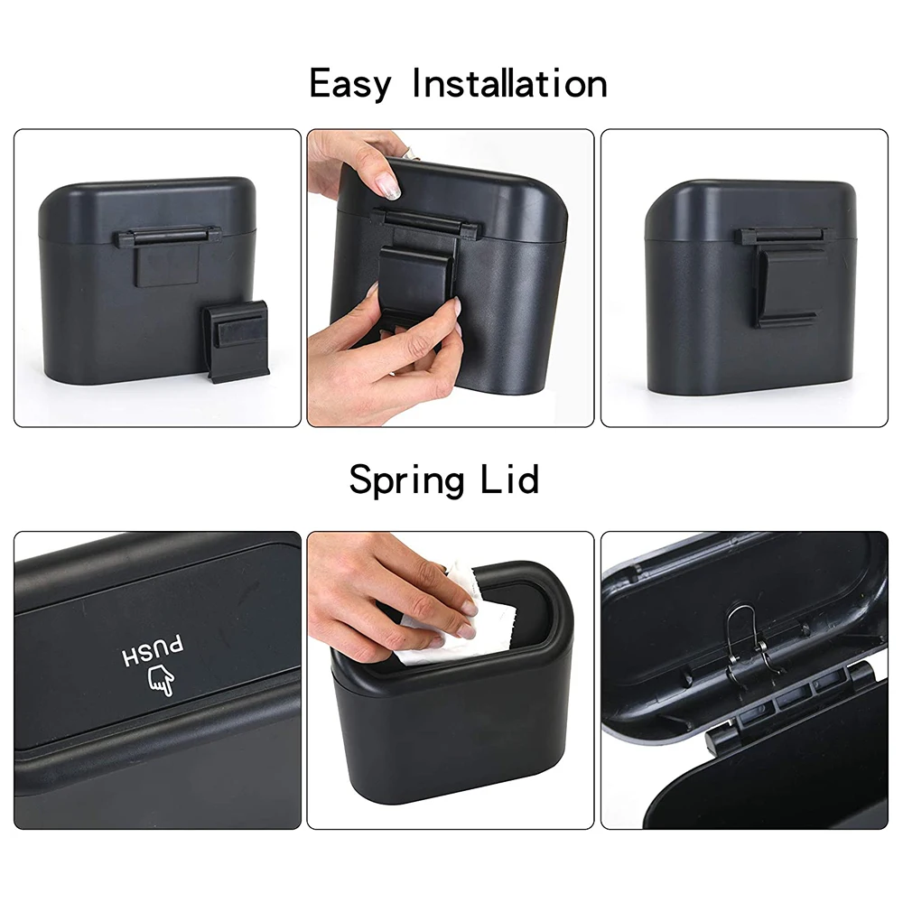Mini poubelle portable pour voiture, corbeille avec couvercle, poubelle de rangement automatique, accessoires de bureau et de maison