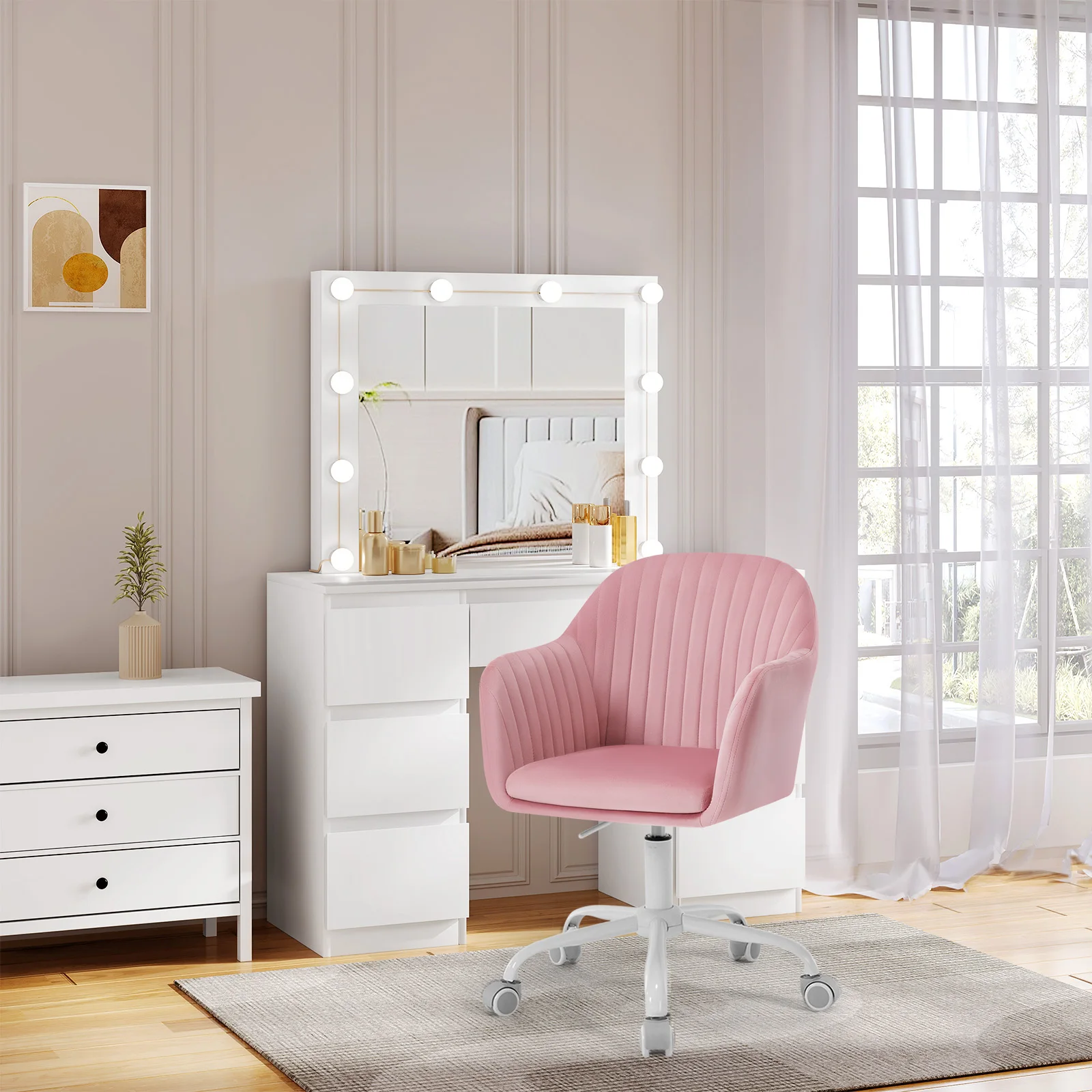 WOLTU Samt-Bürostuhl mit Armlehnen, Rollen, anhebbar, Gaming-Stühle mit hoher Rückenlehne, höhenverstellbar, ergonomischer Arbeits- und Make-up-Stuhl – Detail 12