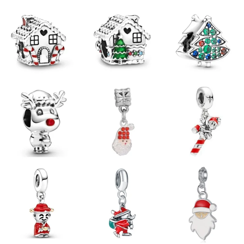 Cuentas de Santa Claus de aleación chapadas en plata para Pandora, accesorios de joyería para pulsera, collar, regalo, novedad de 2024