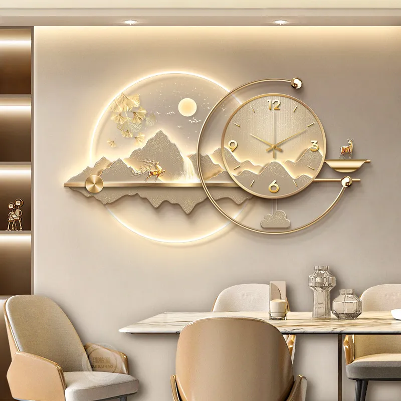 Luxury LED Backlit Wall Decor Accent Panel Double Ring Mountain Ginkgo Wall Hanging Ornament for Dining Room Background Wall