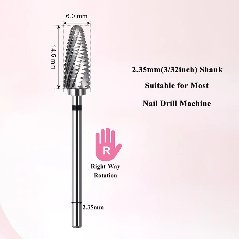 Punta da trapano per unghie professionale in carburo di tungsteno per rimozione gel duro e spesso Punta per unghie acrilica Trapano elettrico Accessorio per manicure