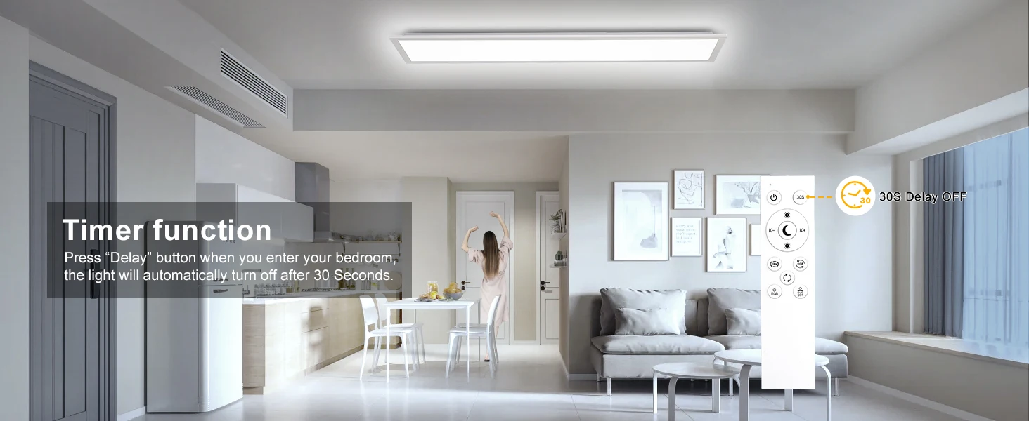 100x25cm RGB LED-Panel-Deckenleuchte, 30W 3300LM Dimmbar mit Fernbedienung, 3000-6500K Lampe für Wohnzimmer Schlafzimmer Flur – Detail 5