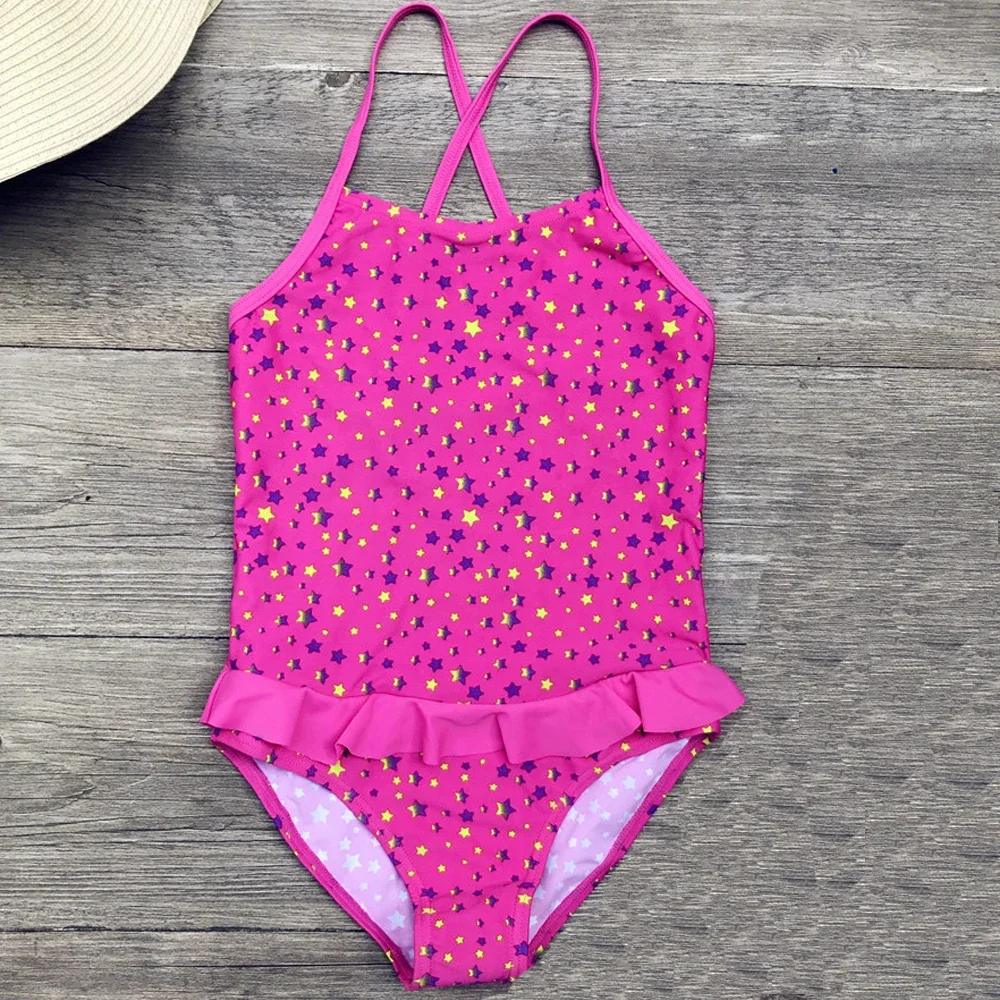 5-12Y Swimming Suit For Girl One Piece Swimsuits Star Pattern Kids Bodysuit Children Girl Swimwear Child Bathing Suits Beachwear