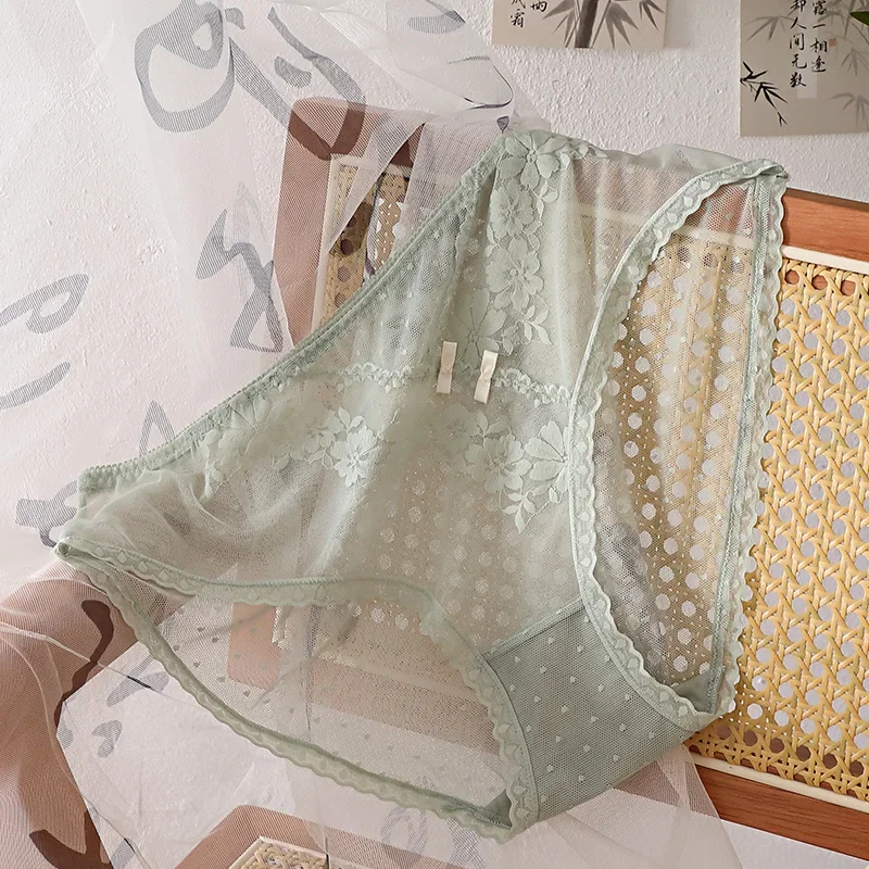 

XL-5XL Sexy Mesh Hollow Out Underpants Women's Gauze Lace Light Thin Panties Elegance Style Flower Comfort Female Sexy Briefs