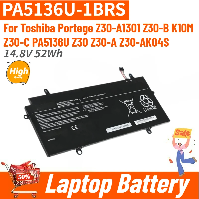 

High Quality PA5136U-1BRS Laptop Battery 14.8V 52Wh for Toshiba Portege K10M Z30-C Z30-A1301 Z30-B PA5136U Z30 Z30-A Z30-AK04S