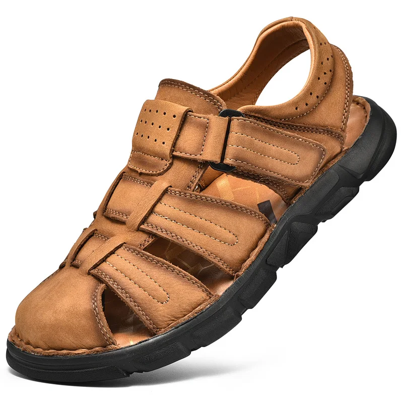 

Летние мужские сандалии из натуральной кожи, мужская повседневная обувь, уличные мужские кожаные сандалии для мужчин, пляжная обувь, римская обувь, большие размеры 38-48