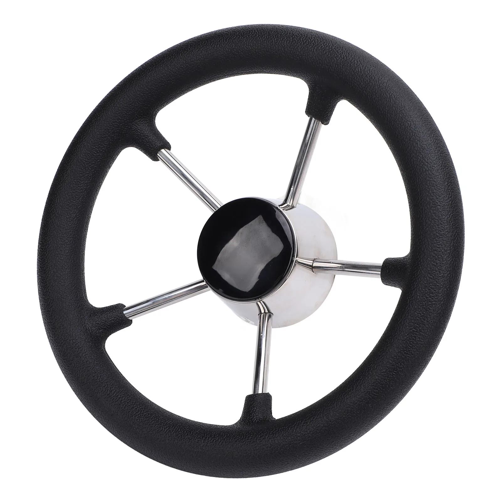 11 Inch Boat Steering Wheel (5 Spoke, 25 Degree Stainless Steel) - Fits 3/4 Inch Tapered Shaft with Adapter - 1619240135011