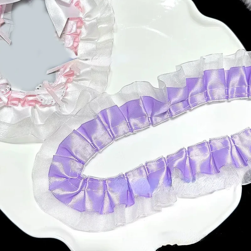 1m Double Layers Pleated Lace Fabirc Ribbon Decorative Trimming Ruffle Trim For DIY Lolita Dress Apparel Sewing Supplies