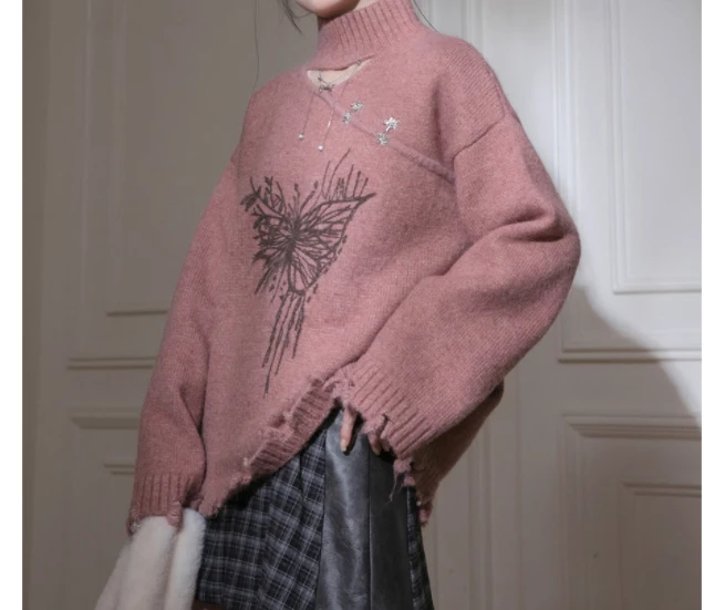 

2025 Autumn and Winter New Chinese Butterfly Pattern Top Sweater Loose Fashionable and Versatile