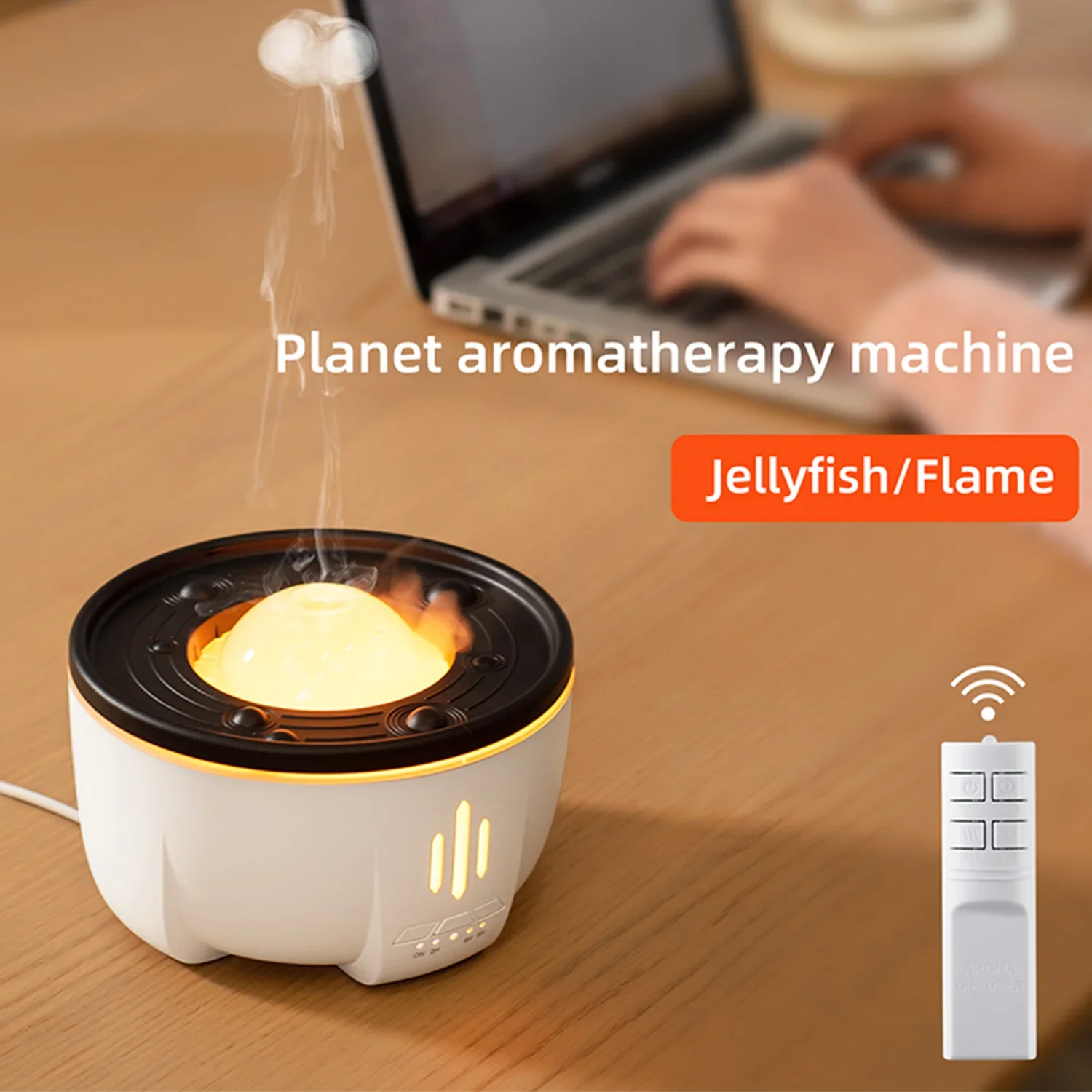 Flame Aroma Diffuser Jellyfish Mist Ring Air Humidifier Quiet Ultrasonic Essential Oil Diffuser with Remote for Home