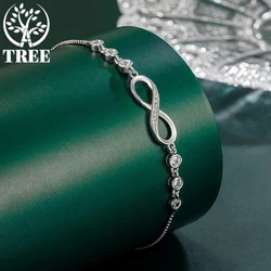 ALITREE 925 Sterling Silver Crystal Infinity 8 Pendant Bracelets Women Endless Love Shiny Rhinestone Hand Chain Shine Jewelry