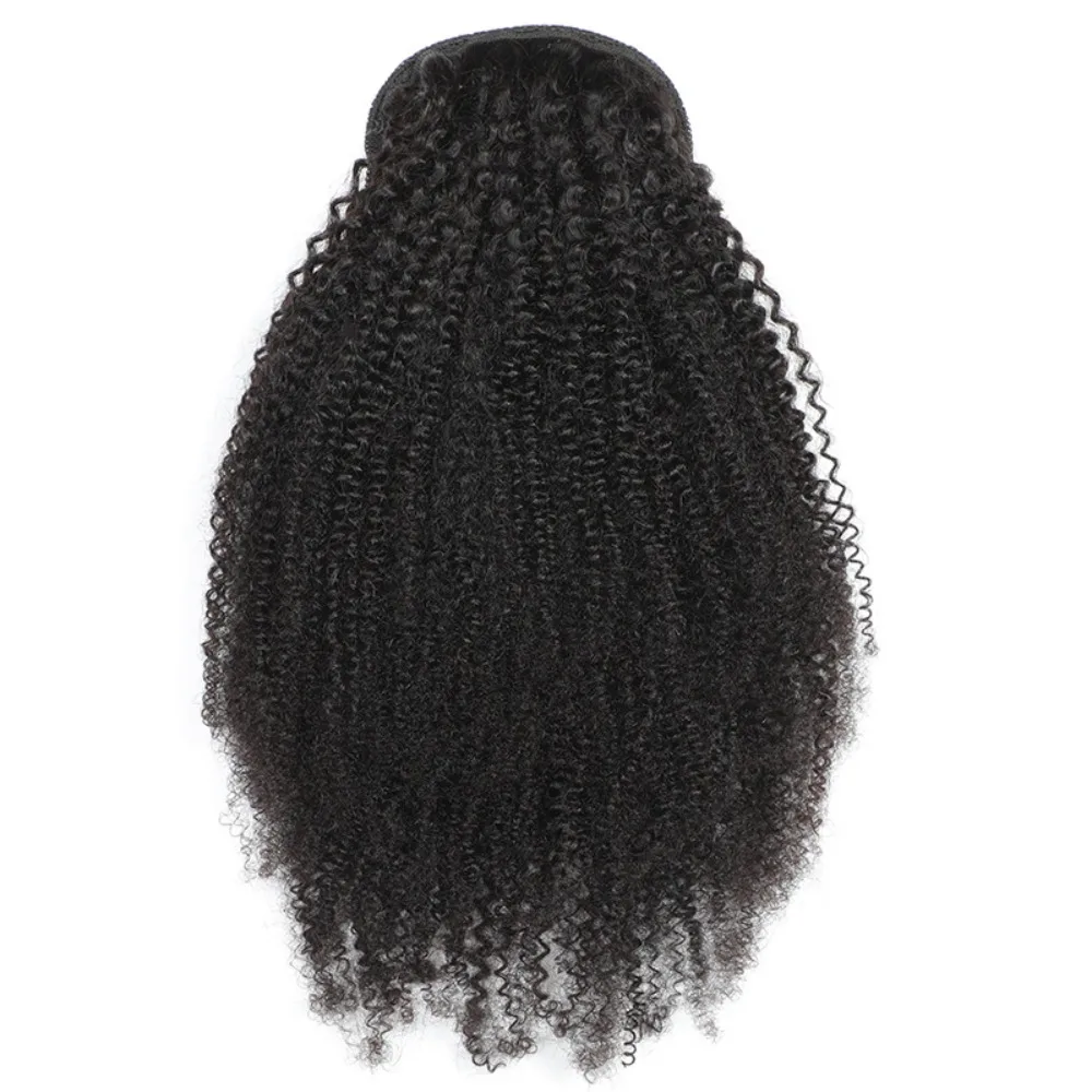 Parrucca per capelli umani premium Capelli afro ricci con coulisse Coda di cavallo 3C-4A Coda con coulisse Colore naturale regolabile per molteplici occasioni