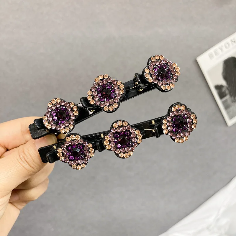 1-4PCS Sparkling Crystal Stone Hair Clips 3 Flower Diamonds Barrettes For Women Girls Sweet Rhinestones Braided Duckbill Hairpin