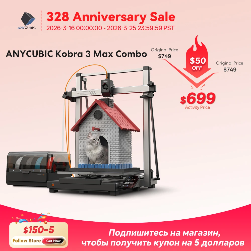 

ANYCUBIC Kobra 3 Max Combo FDM 3D Printer Up to 600mm/s Maximum Print Speed Massive Build Volume 500*420*420mm Smart APP Control