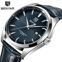 BENYAR Men's Quartz Watch Leather Strap Sports Wristwatch Japan Miyata Movt Waterproof Luminous Watch Reloj Hombr