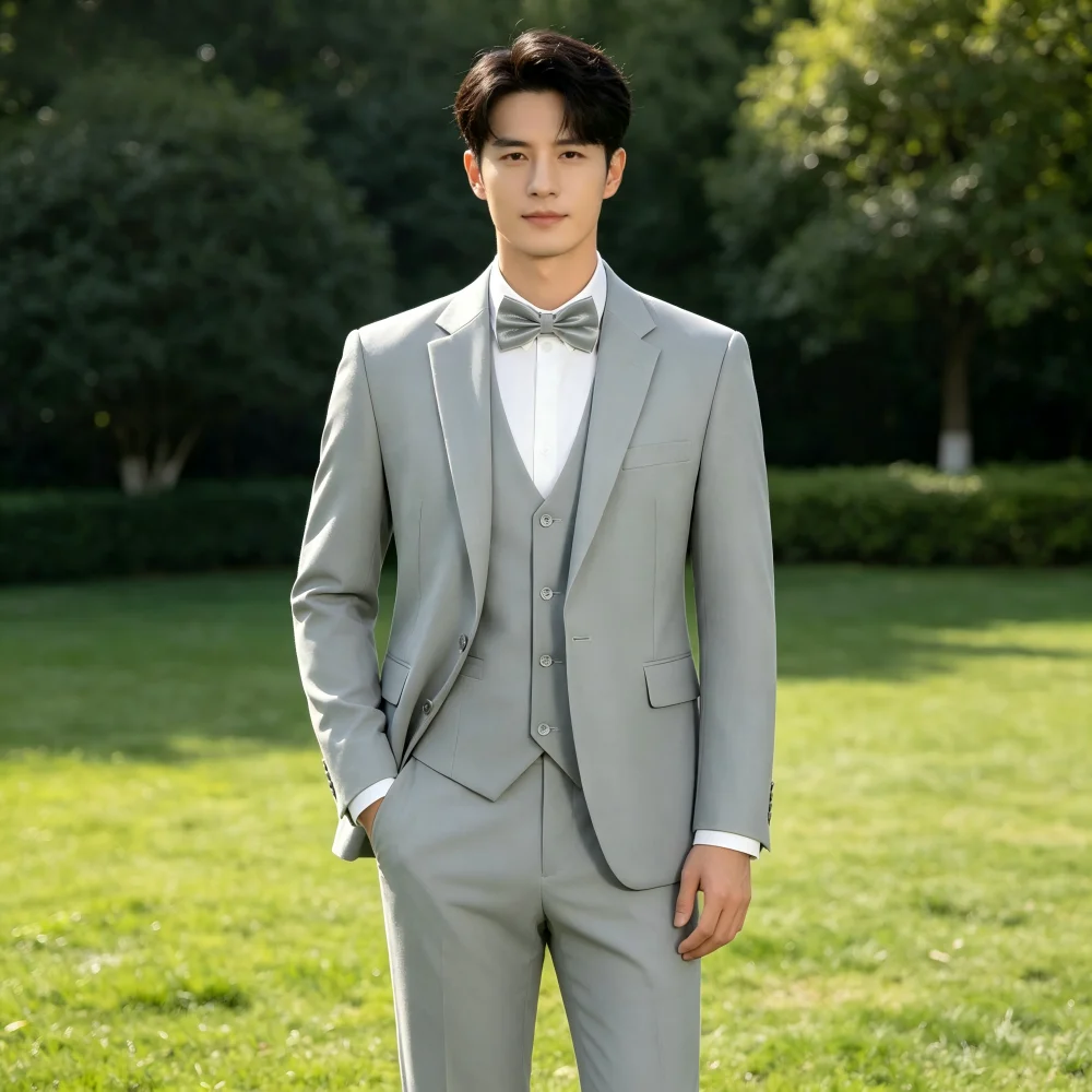 

Men's Slim Fit Double Breasted Blazer Vest And Pants Set Groom Tuxedo Business Party Wedding Attire