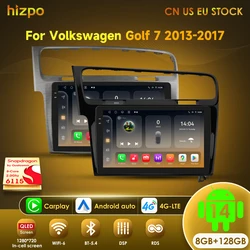 Hizpo AI Voice Wireless CarPlay Android Auto Radio for Volkswagen VW Golf 7 2013-2017 Car Multimedia Player GPS 2din Autoradio