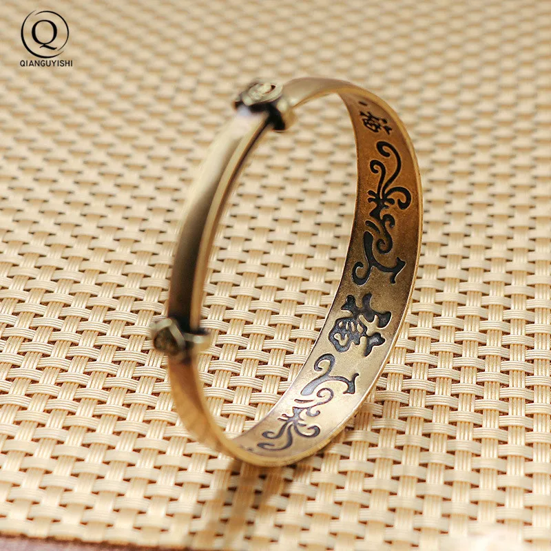 Retro Brass Star lotus Dragon Phoenix Pattern Princess Bangle Classic Pure Copper Open Bracelet Ancient Women Wristband Gifts