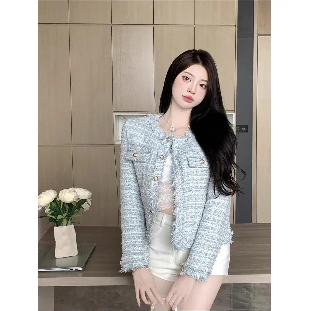 Chaqueta de Tweed con Cuello, Manga Corta, para Mujer, Invierno, Acolchada de Algodón, Encaje Floral, Desmontable, Bordada, Ornamentada, Elegante, Formal, Cuello en V, para Uso Diario