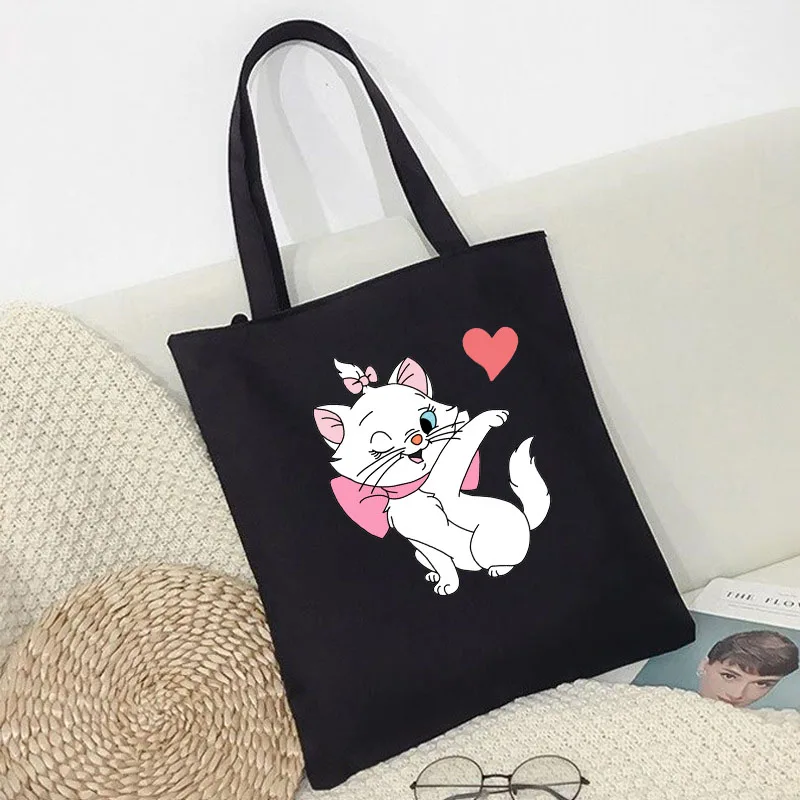 Disney The Aristocats Marie Cat Women Shoulder Bag Canvas Shopping Bags Female Handbags Lightweight Reusable Tote Gifts Washable