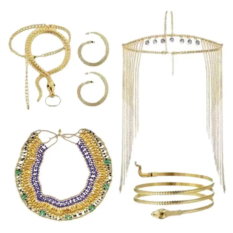 R1WE accessoires Costume égyptien, collier, brassard serpent, Bracelet serpent, boucles d'oreilles pour femmes, fête Cosplay