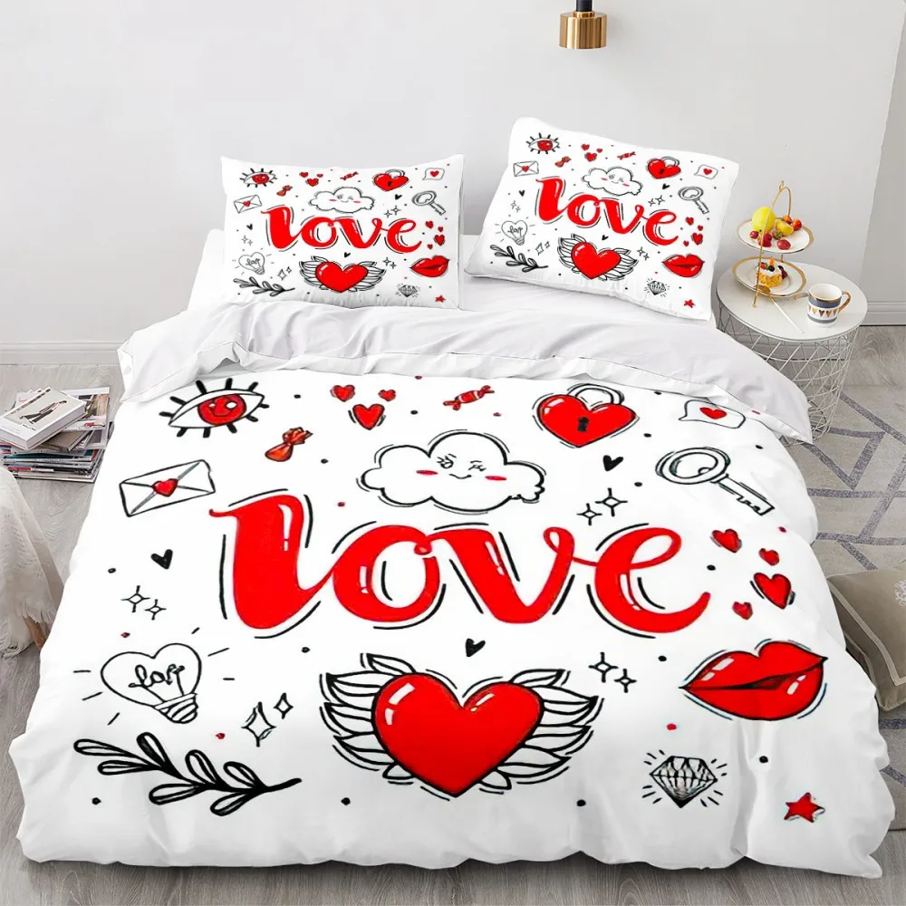 

Love Heart Duvet Cover Luxury Romantic Theme For Couple Valentine's Day Gifts Microfiber Bedroom Decoration Women Gifts Queen