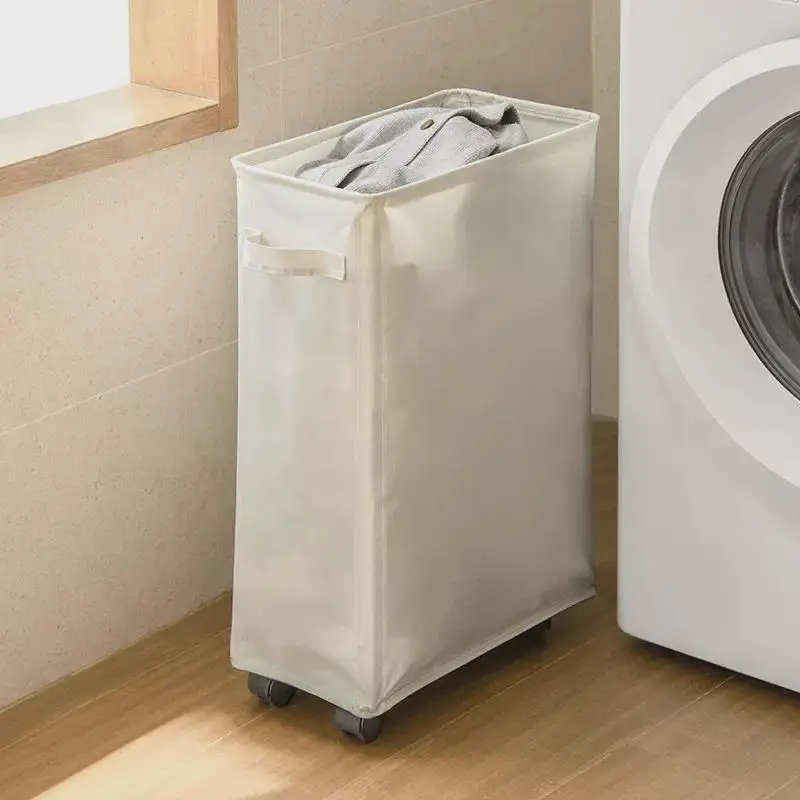 

Узкая высокая корзина для белья на колесиках для домашнего использования, корзина для хранения одежды, контейнер для грязного белья