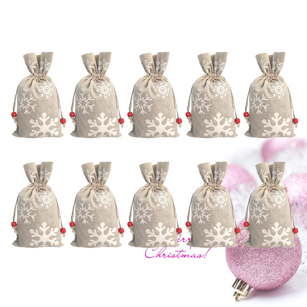 

10pcs Christmas Gift Bag Fabric Goody Bags Xmas Candy Drawstring Pouches for Party Favors Storage Kids Surprise Presents