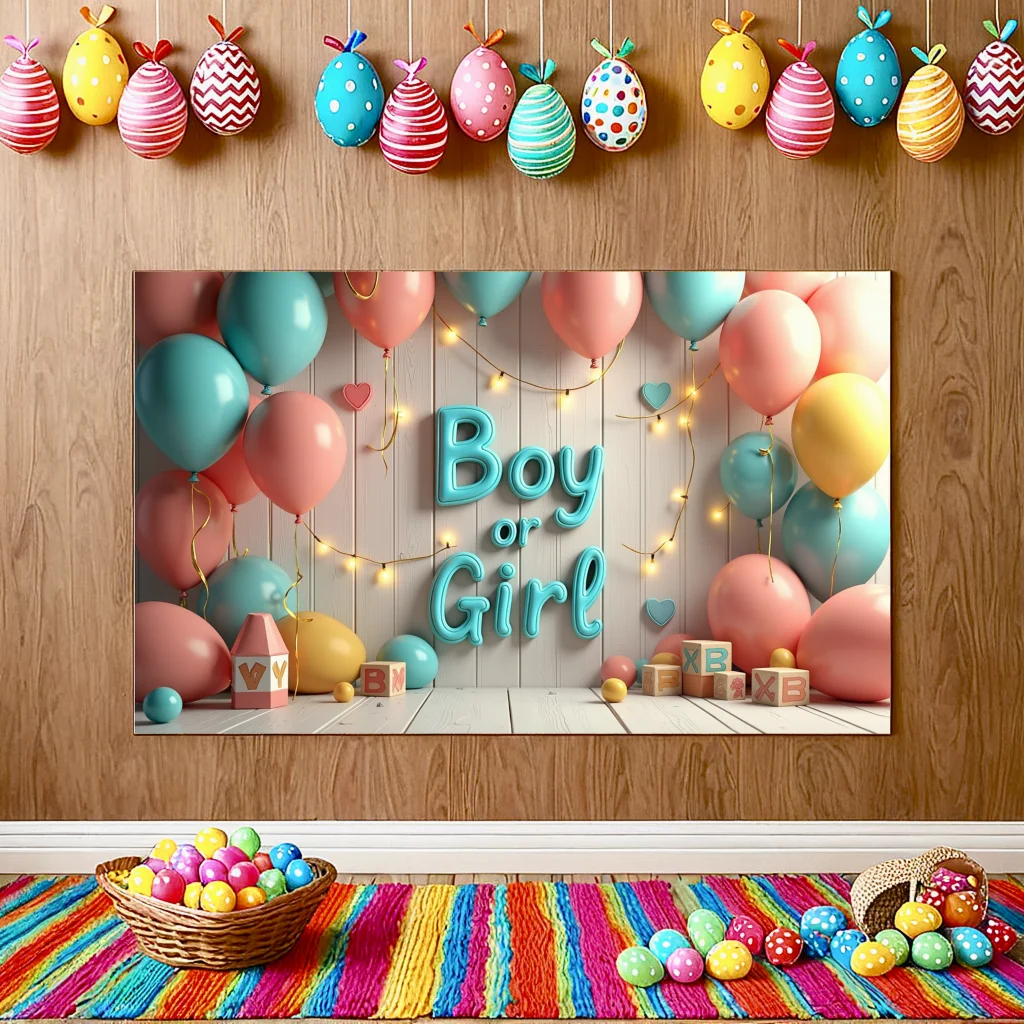 Reusable Baby Shower Backdrop Banner Gender Reveal Party Decorations Background Banner Family Celebration Balloon Decor