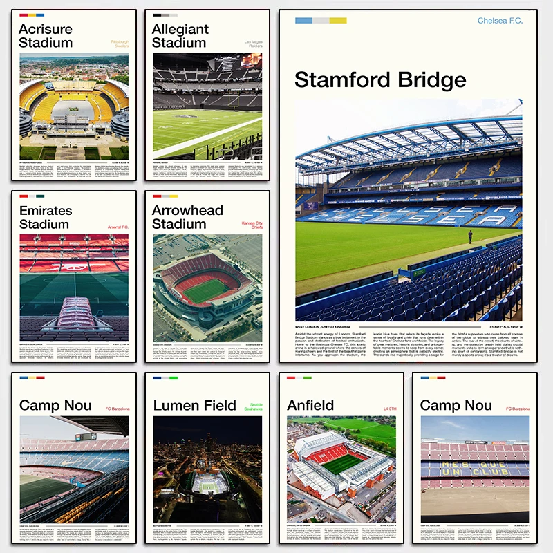 Classic World Famous Sport Stadium Stamford Bridge Stadium Arrowhead Stadium Lumen Field Poster Canvas Painting Print Home Decor