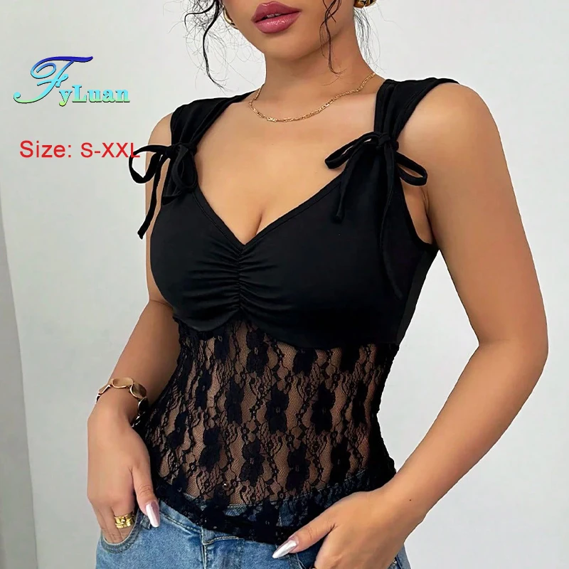 منتج جديد لعام 2025 فساتين نسائية مثيرة من الدانتيل الأسود مربوطة على الكتف بدون ظهر فتاة حارة على طراز علوي لحفلات الكوكتيل والحفلات الراقصة #2