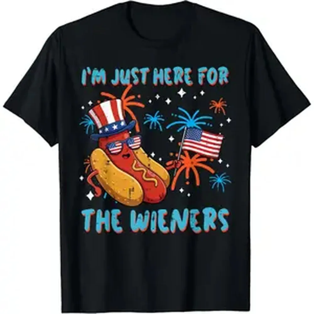 Here for Wieners 4th of July Hotdog Patriot Men Women T-Shirt